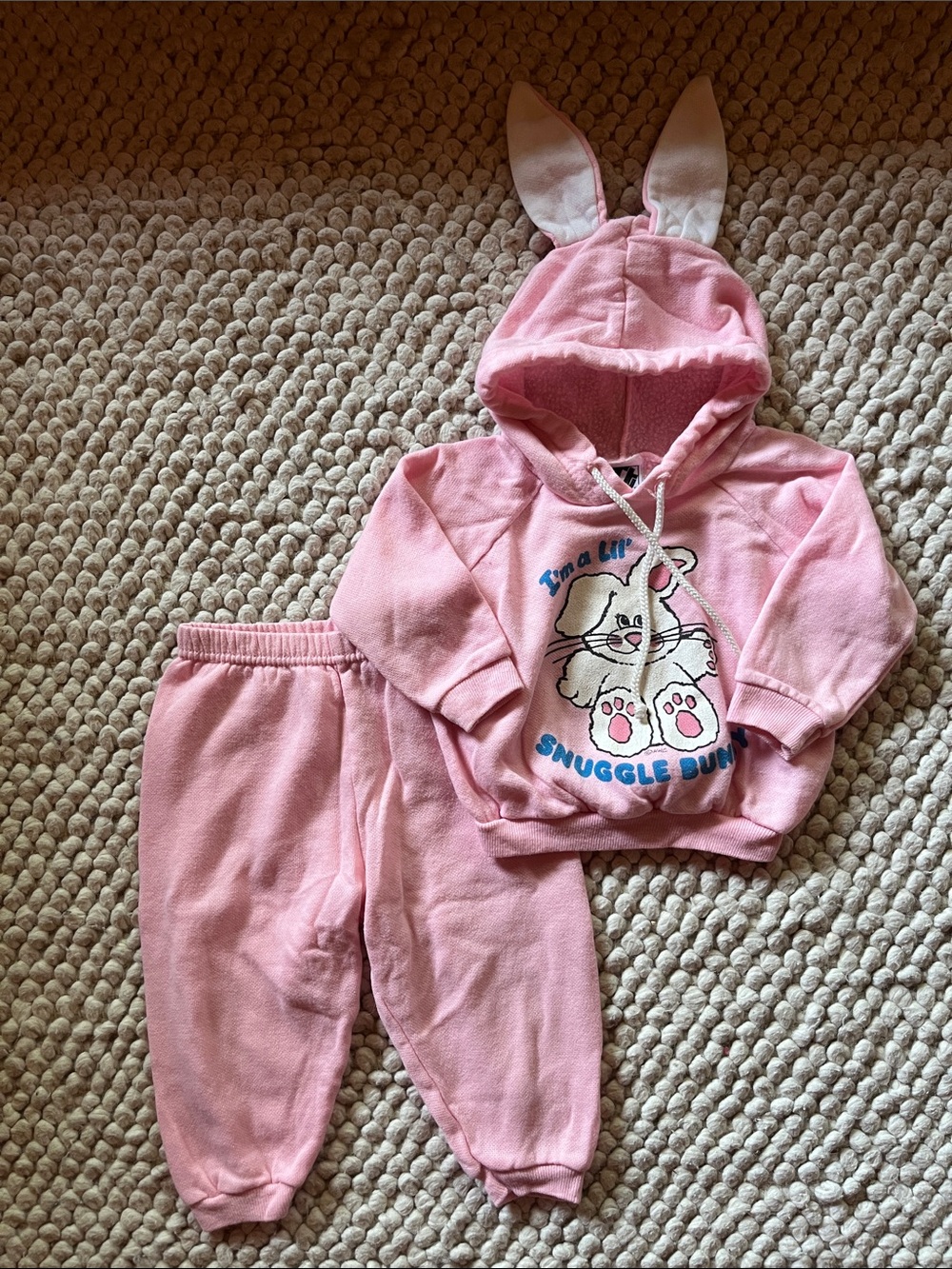 VINTAGE “I’m a lil snuggle bunny” Pink Bunny Set - Hooded Sweatshirt with Ears